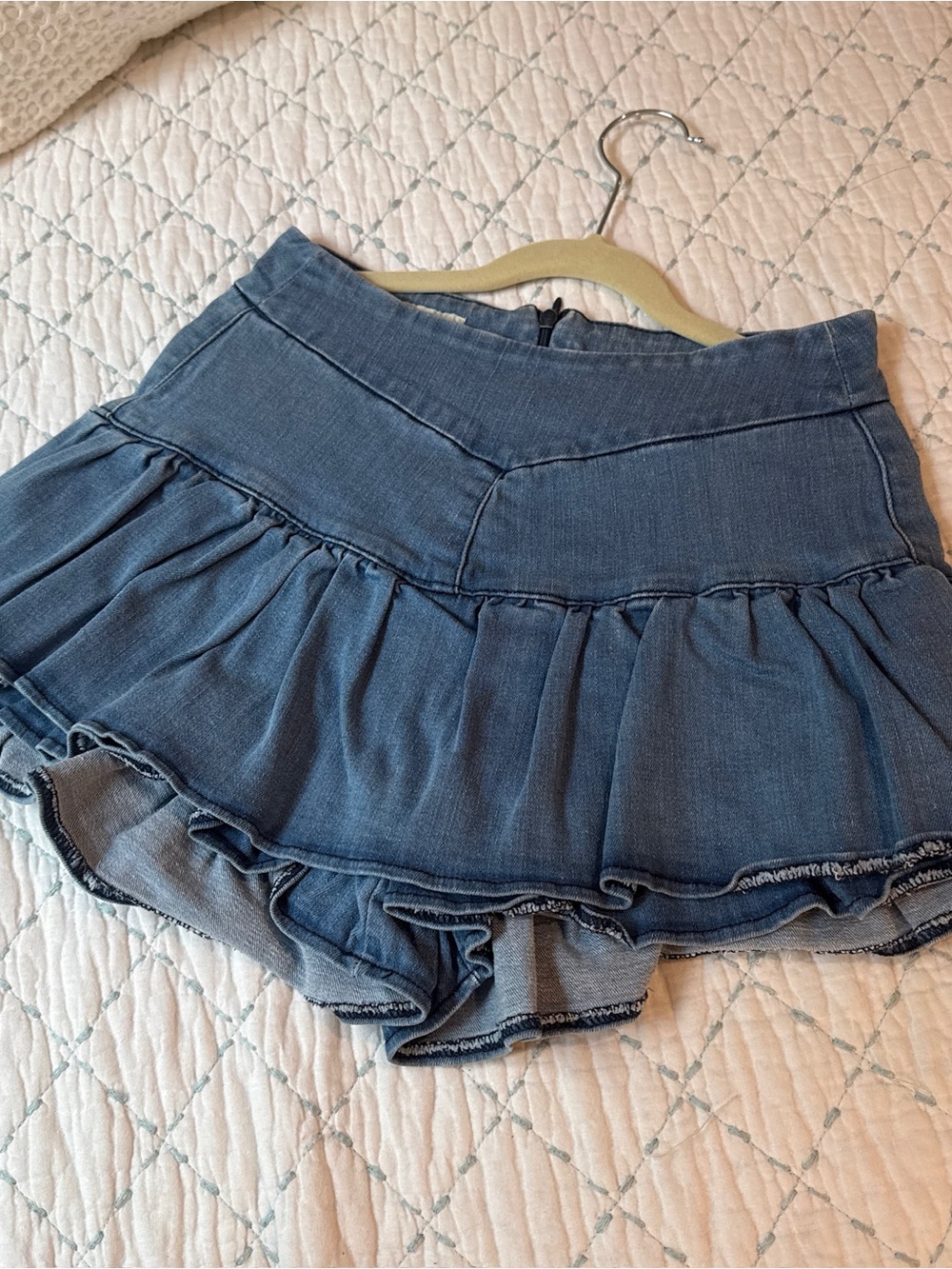 AC Rendon Denim Ruffled Mini Skirt Shorts - Blue